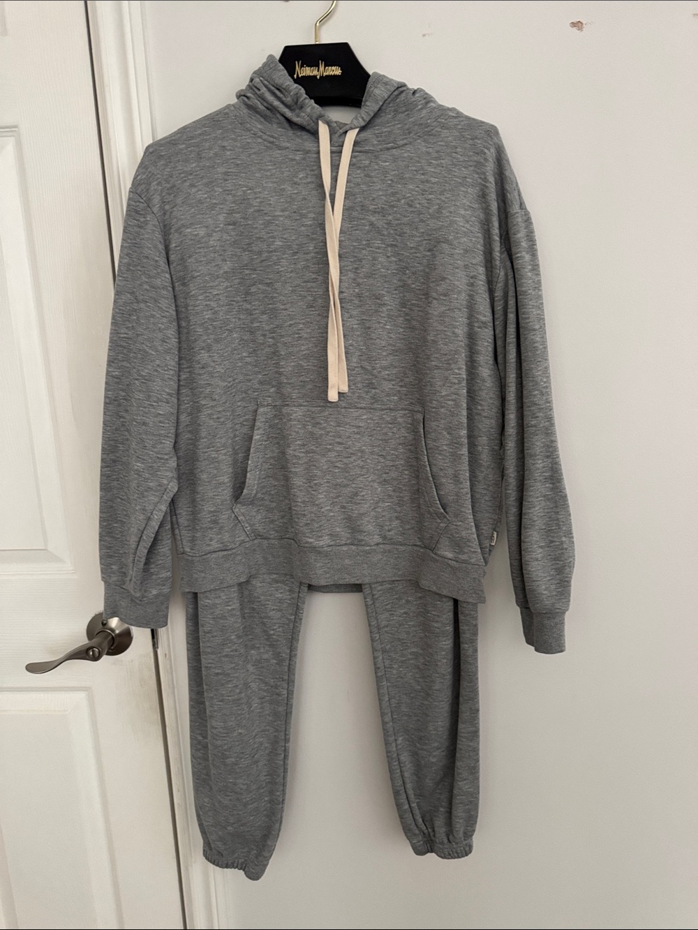 Grey Hooded Pajama Set with Drawstring